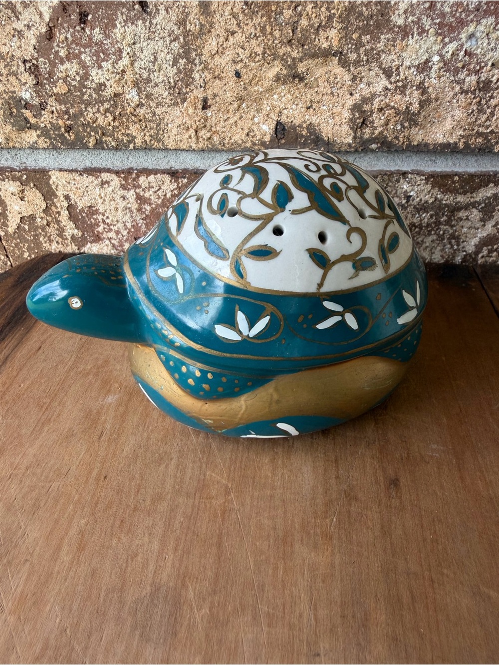 Elizabeth Arden Turtle Pomander Dark Aqua & Gold Porcelain 4.5” Long So Sweet!